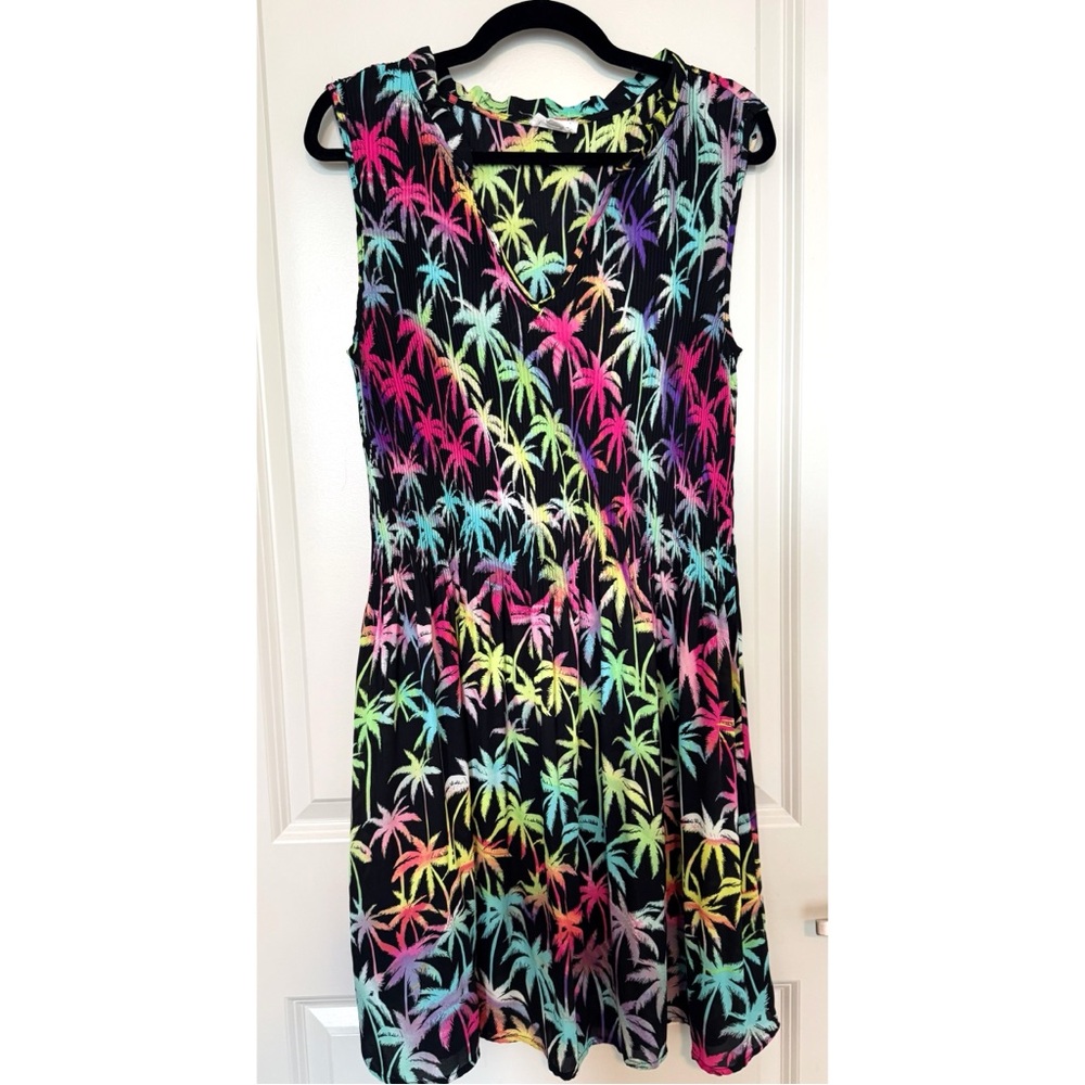 Chloe + Rene Tropical Palm Print Sleeveless Dress, size L